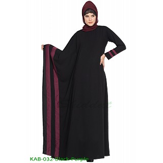 Kaftan style abaya- Black-Purple